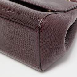 Pre Owned Dolce & Gabbana Burgundy Lizard Embossed Leather Small Miss Sicily Top Handle Bag