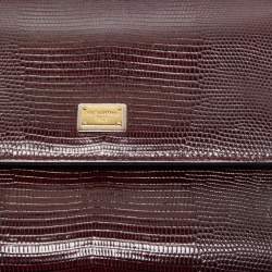 Pre Owned Dolce & Gabbana Burgundy Lizard Embossed Leather Small Miss Sicily Top Handle Bag