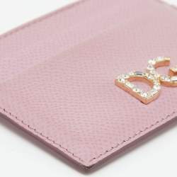 Pre Owned Dolce & Gabbana Pink Leather Crystal DG Card Holder