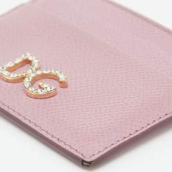 Pre Owned Dolce & Gabbana Pink Leather Crystal DG Card Holder