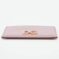 Pre Owned Dolce & Gabbana Pink Leather Crystal DG Card Holder
