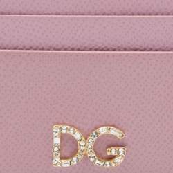 Pre Owned Dolce & Gabbana Pink Leather Crystal DG Card Holder