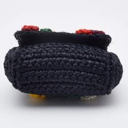 Pre Owned Dolce & Gabbana Black Crochet Raffia Flap Crossbody Bag