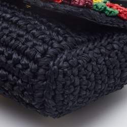 Pre Owned Dolce & Gabbana Black Crochet Raffia Flap Crossbody Bag