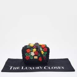 Pre Owned Dolce & Gabbana Black Crochet Raffia Flap Crossbody Bag