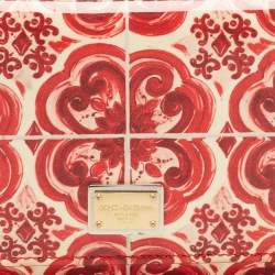 Pre Owned Dolce & Gabbana Red/Cream Majolica Print PVC Miss Sicily Von Wallet