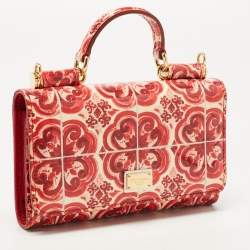 Pre Owned Dolce & Gabbana Red/Cream Majolica Print PVC Miss Sicily Von Wallet