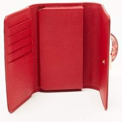 Pre Owned Dolce & Gabbana Red/Cream Majolica Print PVC Miss Sicily Von Wallet