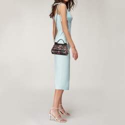 Pre Owned Dolce & Gabbana Black/Brown Leopard Print Coated Canvas Small Sicily Top Handle Bag