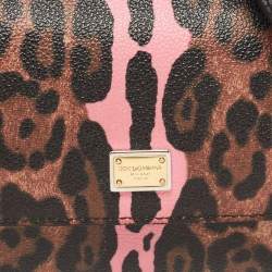 Pre Owned Dolce & Gabbana Black/Brown Leopard Print Coated Canvas Small Sicily Top Handle Bag