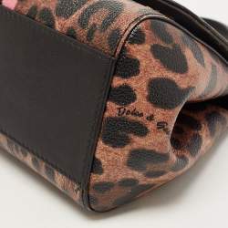 Pre Owned Dolce & Gabbana Black/Brown Leopard Print Coated Canvas Small Sicily Top Handle Bag
