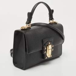 Pre Owned Dolce & Gabbana Black Lizard Embossed Leather Lucia Top Handle Bag