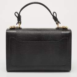 Pre Owned Dolce & Gabbana Black Lizard Embossed Leather Lucia Top Handle Bag