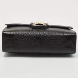 Pre Owned Dolce & Gabbana Black Lizard Embossed Leather Lucia Top Handle Bag