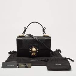 Pre Owned Dolce & Gabbana Black Lizard Embossed Leather Lucia Top Handle Bag