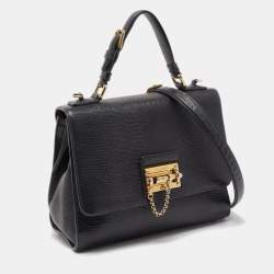 Pre Owned Dolce & Gabbana Black Lizard Embossed Leather Medium Miss Monica Top Handle Bag