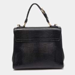 Pre Owned Dolce & Gabbana Black Lizard Embossed Leather Medium Miss Monica Top Handle Bag