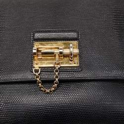 Pre Owned Dolce & Gabbana Black Lizard Embossed Leather Medium Miss Monica Top Handle Bag