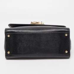 Pre Owned Dolce & Gabbana Black Lizard Embossed Leather Medium Miss Monica Top Handle Bag