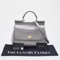 Pre Owned Dolce & Gabbana Silver Leather Medium Miss Sicily Top Handle Bag