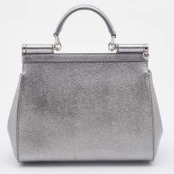 Pre Owned Dolce & Gabbana Silver Leather Medium Miss Sicily Top Handle Bag