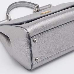 Pre Owned Dolce & Gabbana Silver Leather Medium Miss Sicily Top Handle Bag