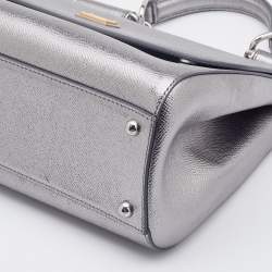 Pre Owned Dolce & Gabbana Silver Leather Medium Miss Sicily Top Handle Bag