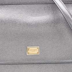 Pre Owned Dolce & Gabbana Silver Leather Medium Miss Sicily Top Handle Bag