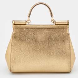 Pre Owned Dolce & Gabbana Gold Leather Medium Miss Sicily Top Handle Bag