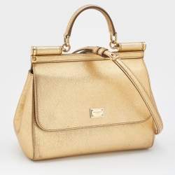 Pre Owned Dolce & Gabbana Gold Leather Medium Miss Sicily Top Handle Bag