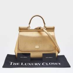 Pre Owned Dolce & Gabbana Gold Leather Medium Miss Sicily Top Handle Bag