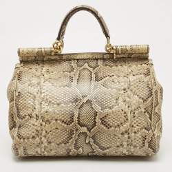Pre Owned Dolce & Gabbana Cream Python Large Miss Sicily Top Handle Bag