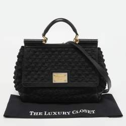 Pre Owned Dolce & Gabbana Black Crochet and Watersnake Large Miss Sicily Top Handle Bag