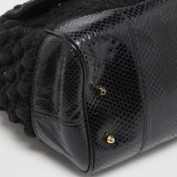 Pre Owned Dolce & Gabbana Black Crochet and Watersnake Large Miss Sicily Top Handle Bag