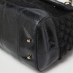 Pre Owned Dolce & Gabbana Black Crochet and Watersnake Large Miss Sicily Top Handle Bag