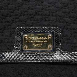 Pre Owned Dolce & Gabbana Black Crochet and Watersnake Large Miss Sicily Top Handle Bag
