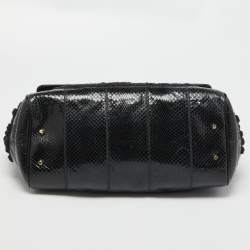 Pre Owned Dolce & Gabbana Black Crochet and Watersnake Large Miss Sicily Top Handle Bag