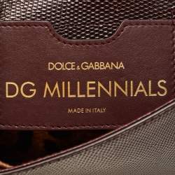Pre Owned Dolce & Gabbana Dark Burgundy Lizard Embossed Leather DG Millennials Shoulder Bag