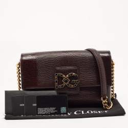 Pre Owned Dolce & Gabbana Dark Burgundy Lizard Embossed Leather DG Millennials Shoulder Bag