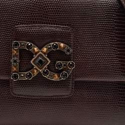 Pre Owned Dolce & Gabbana Dark Burgundy Lizard Embossed Leather DG Millennials Shoulder Bag