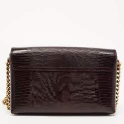 Pre Owned Dolce & Gabbana Dark Burgundy Lizard Embossed Leather DG Millennials Shoulder Bag