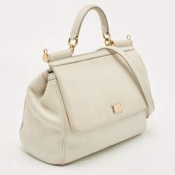 Pre Owned Dolce & Gabbana Off White Leather Large Miss Sicily Top Handle Bag
