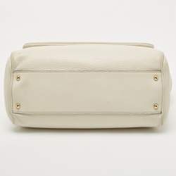 Pre Owned Dolce & Gabbana Off White Leather Large Miss Sicily Top Handle Bag