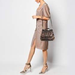 Pre Owned Dolce & Gabbana Brown/Black Leopard Print Coated Canvas and Leather Medium Miss Sicily Top Handle Bag