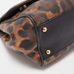 Pre Owned Dolce & Gabbana Brown/Black Leopard Print Coated Canvas and Leather Medium Miss Sicily Top Handle Bag