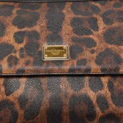 Pre Owned Dolce & Gabbana Brown/Black Leopard Print Coated Canvas and Leather Medium Miss Sicily Top Handle Bag