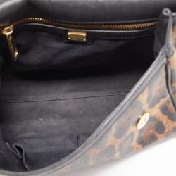 Pre Owned Dolce & Gabbana Brown/Black Leopard Print Coated Canvas and Leather Medium Miss Sicily Top Handle Bag