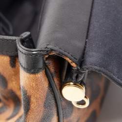 Pre Owned Dolce & Gabbana Brown/Black Leopard Print Coated Canvas and Leather Medium Miss Sicily Top Handle Bag