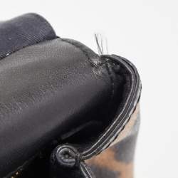 Pre Owned Dolce & Gabbana Brown/Black Leopard Print Coated Canvas and Leather Medium Miss Sicily Top Handle Bag