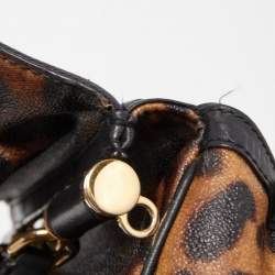 Pre Owned Dolce & Gabbana Brown/Black Leopard Print Coated Canvas and Leather Medium Miss Sicily Top Handle Bag